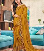 Gold plain silk saree with blouse