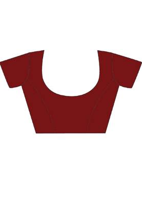 Maroon woven cotton saree with blouse 5