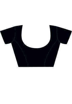 Black woven cotton saree with blouse 5