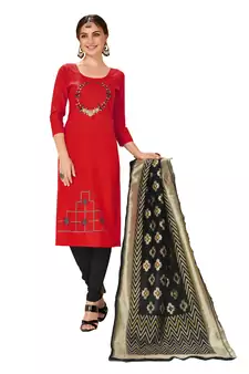 Red Embroidered Cotton Salwar