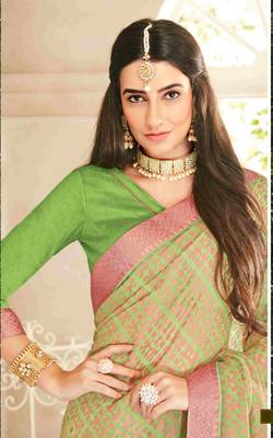 Green woven brasso saree with blouse 2