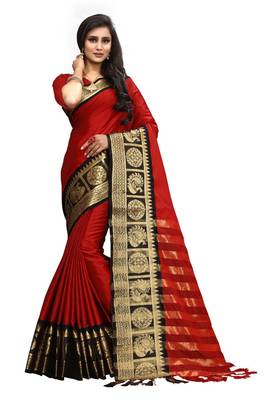 Dark blood red hand woven cotton saree with blouse 5