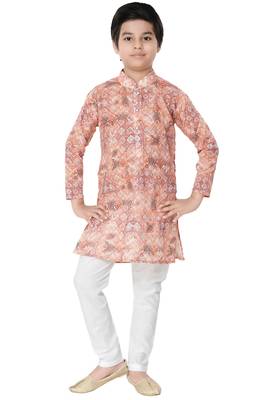 Orange printed cotton poly boys-kurta-pyjama 1