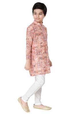 Orange printed cotton poly boys-kurta-pyjama 2