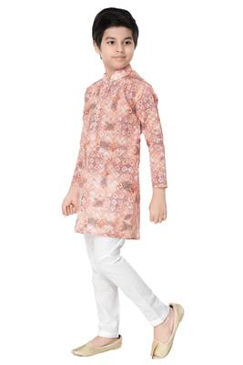 Orange printed cotton poly boys-kurta-pyjama 3