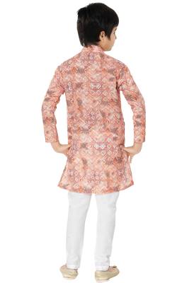 Orange printed cotton poly boys-kurta-pyjama 4