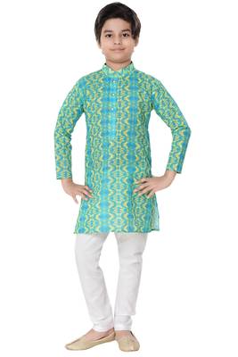 Green printed cotton poly boys-kurta-pyjama 1