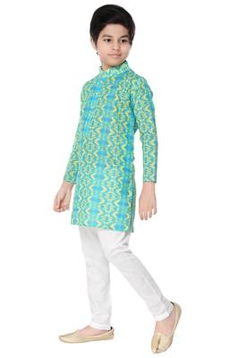 Green printed cotton poly boys-kurta-pyjama 2