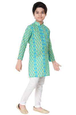 Green printed cotton poly boys-kurta-pyjama 3