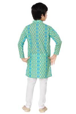 Green printed cotton poly boys-kurta-pyjama 4