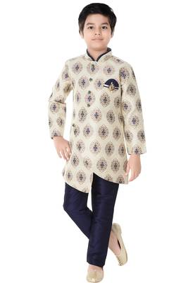 Blue woven cotton poly boys-indo-western-dress 1