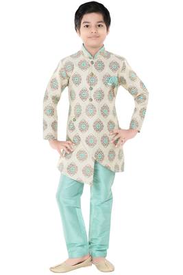 Green woven cotton poly boys-indo-western-dress 1