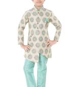 Green woven cotton poly boys-indo-western-dress