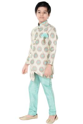 Green woven cotton poly boys-indo-western-dress 2