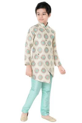 Green woven cotton poly boys-indo-western-dress 3