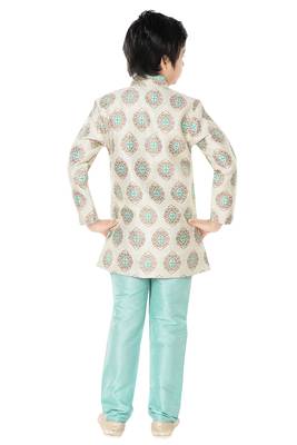 Green woven cotton poly boys-indo-western-dress 4