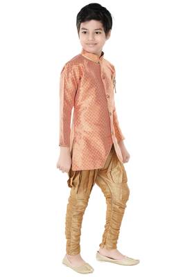 Orange woven cotton poly boys-indo-western-dress 2