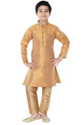Gold woven cotton poly boys-indo-western-dress 1