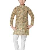 Multicolor printed cotton poly boys-kurta-pyjama