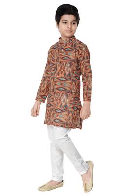 Multicolor printed cotton poly boys-kurta-pyjama 2