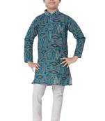 Green printed cotton poly boys-kurta-pyjama