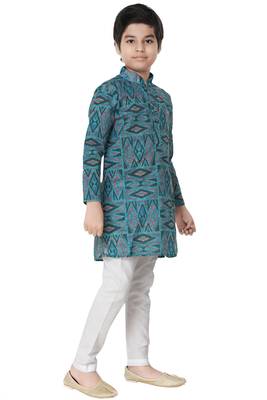 Green printed cotton poly boys-kurta-pyjama 2