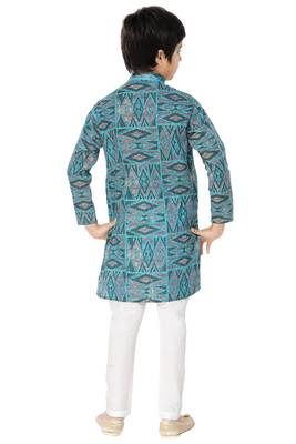 Green printed cotton poly boys-kurta-pyjama 4
