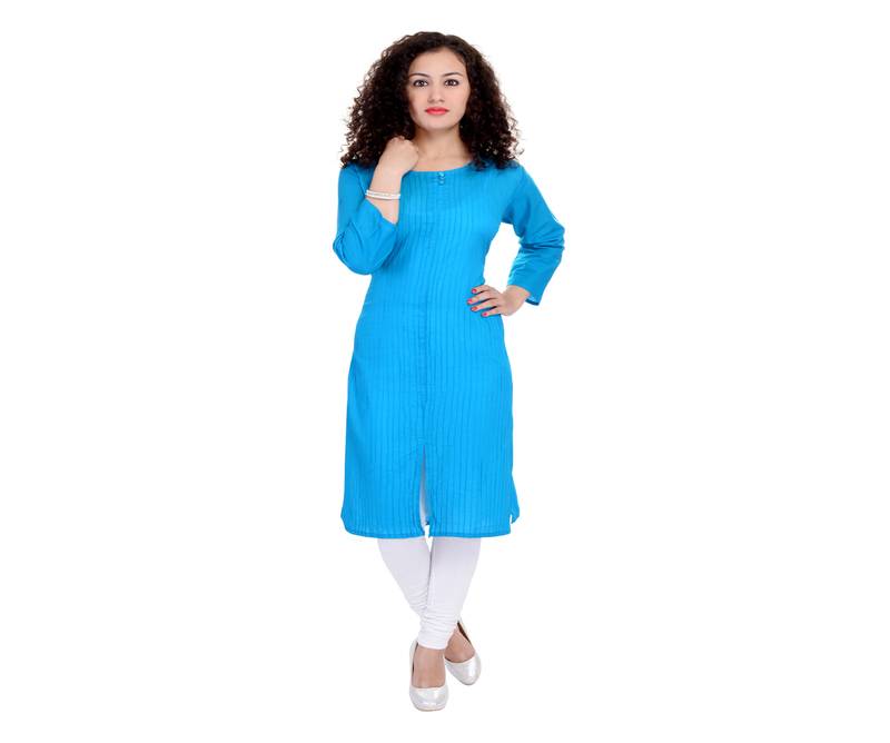 blue plain Cotton Kurti