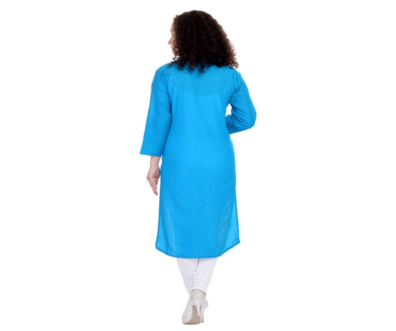 blue plain Cotton Kurti