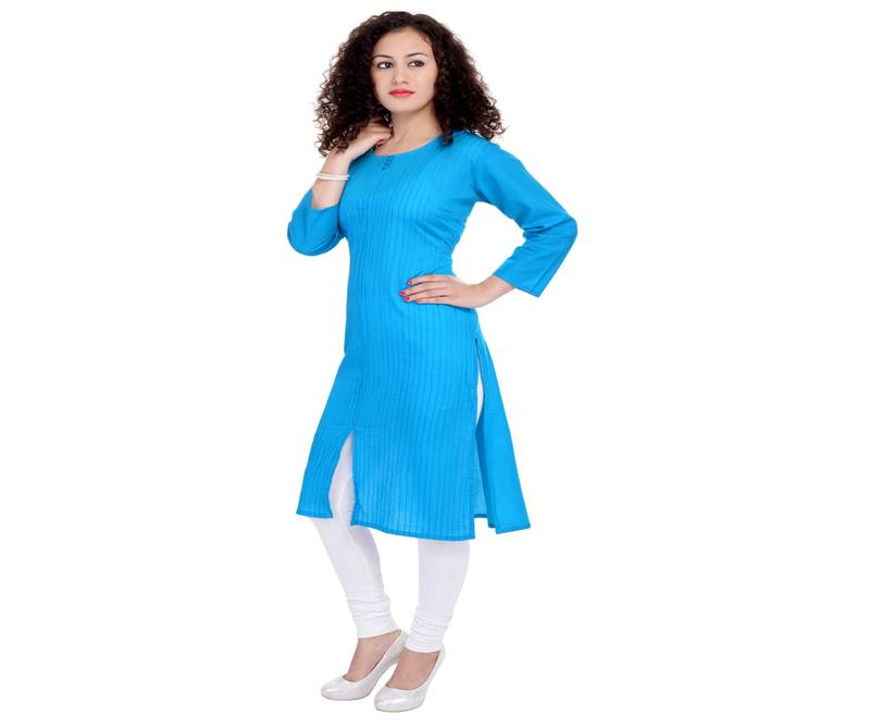 blue plain Cotton Kurti
