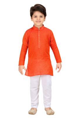 Orange plain cotton boys-kurta-pyjama 1