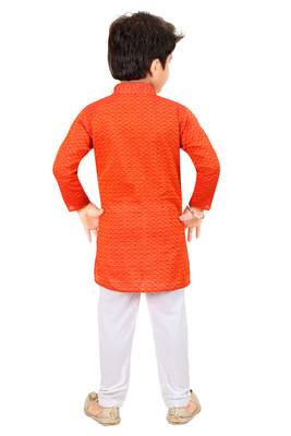Orange plain cotton boys-kurta-pyjama 4