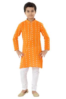 Orange plain cotton boys-kurta-pyjama 1