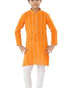 Orange plain cotton boys-kurta-pyjama