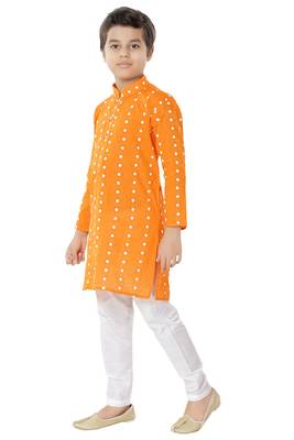 Orange plain cotton boys-kurta-pyjama 3