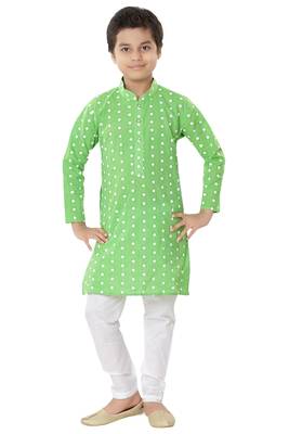 Green plain cotton boys-kurta-pyjama 1