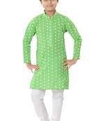Green plain cotton boys-kurta-pyjama