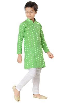 Green plain cotton boys-kurta-pyjama 2