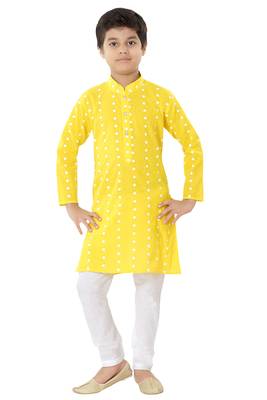Yellow plain cotton boys-kurta-pyjama 1