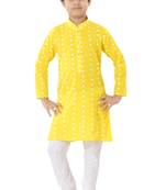 Yellow plain cotton boys-kurta-pyjama