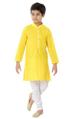 Yellow plain cotton boys-kurta-pyjama 2
