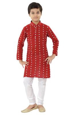 Red plain cotton boys-kurta-pyjama 1