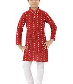 Red plain cotton boys-kurta-pyjama