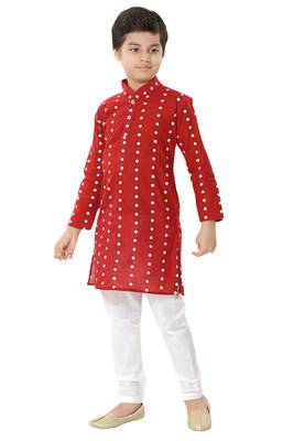 Red plain cotton boys-kurta-pyjama 3