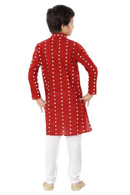 Red plain cotton boys-kurta-pyjama 4
