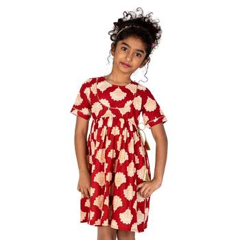 Red Printed Cotton Kids Frocks 1