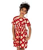 Red Printed Cotton Kids Frocks