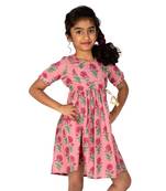 Pink Printed Cotton Kids Frocks