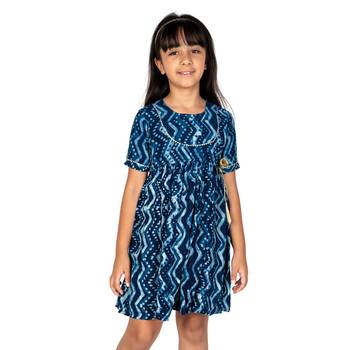 Blue Printed Cotton Kids Frocks 1