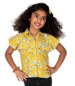 Yellow Printed Cotton Kids Tops
